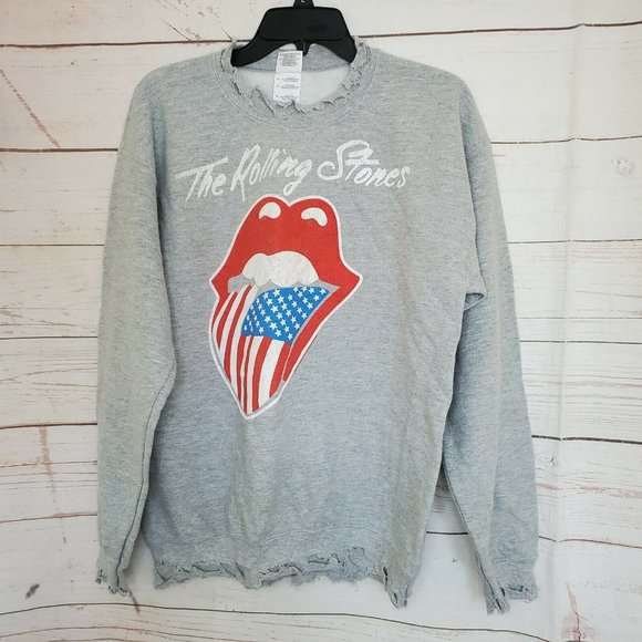 Gildan Heavy Blend Medium The Rolling Stones Lip U.S.A Graphic Distressed Collar - Picture 8 of 12